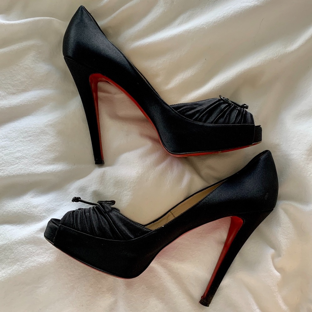 Christian Louboutin Black Silk Peep Toe